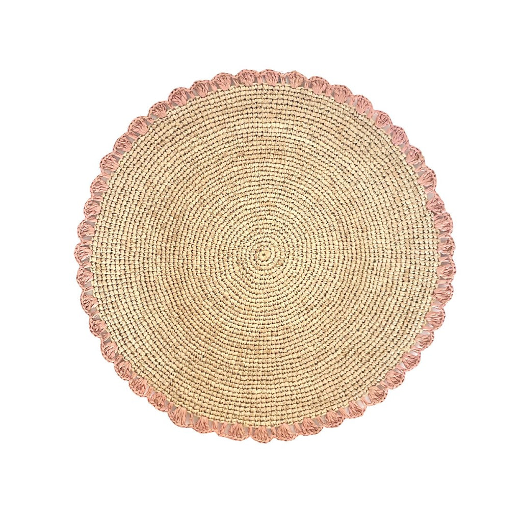 Aura Pink edge placemat, Woven raffia tabletop - Liza Pruitt