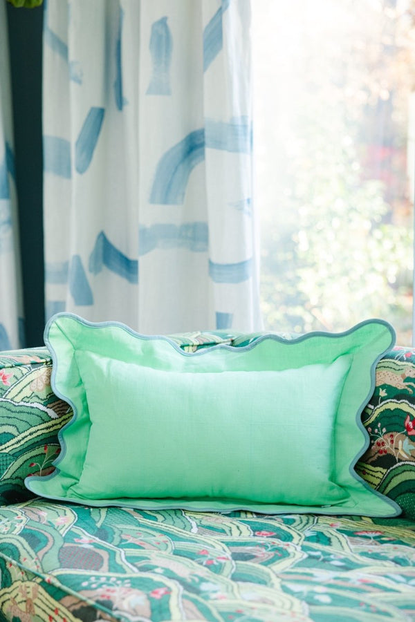Darcy Linen Lumbar Pillow - Mint + Aqua - Liza Pruitt