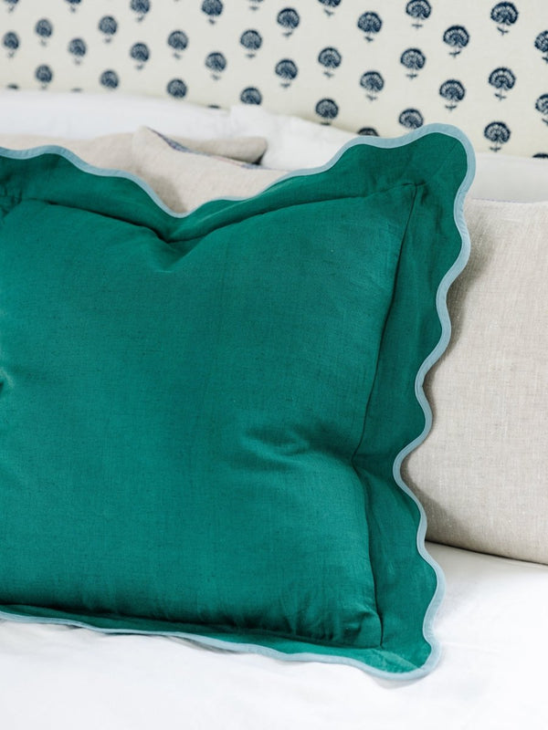 Darcy Linen Pillow - Green + Aqua - Liza Pruitt