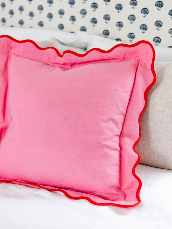 Darcy Linen Pillow - Light Pink + Cherry - Liza Pruitt