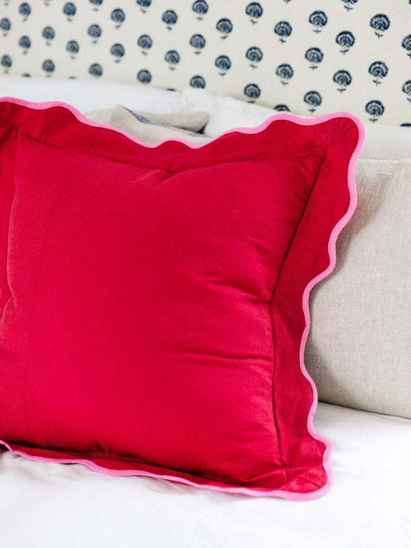 Darcy Linen Pillow - Wine + Neon Pink - Liza Pruitt