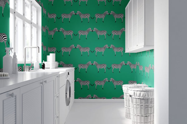 Zebras Green Wallpaper - Liza Pruitt