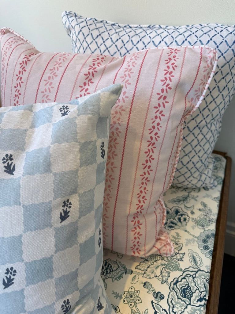 20x20" Pillow Cover - Check Fleur, Soft Blue - Liza Pruitt
