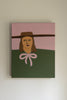 Contemporary minimalist figurative artwork. A palette of old pink, neutrals and greens creates a bold yet simple focal point for airy interiors