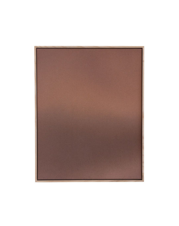 Modern abstract artwork featuring a warm metallic copper gradient with earthy tones and a handmade wood frame