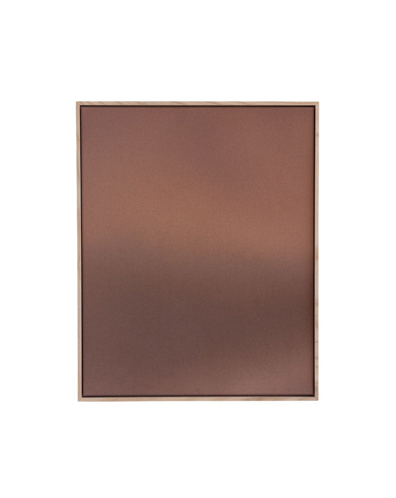 Modern abstract artwork featuring a warm metallic copper gradient with earthy tones and a handmade wood frame