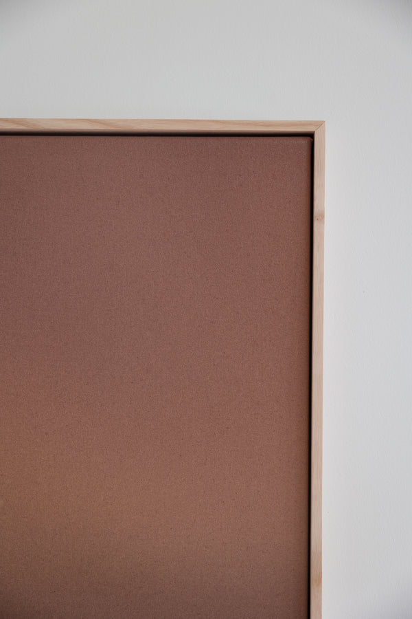 Modern abstract artwork featuring a warm metallic copper gradient with earthy tones and a handmade wood frame