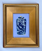 original cyanotype and mixed media painting featuring an antique-style jar. The deep indigo blue tones of the sun-print are layered with a blue background and painted textures, highlighting the translucent quality of organic silhouettes.
