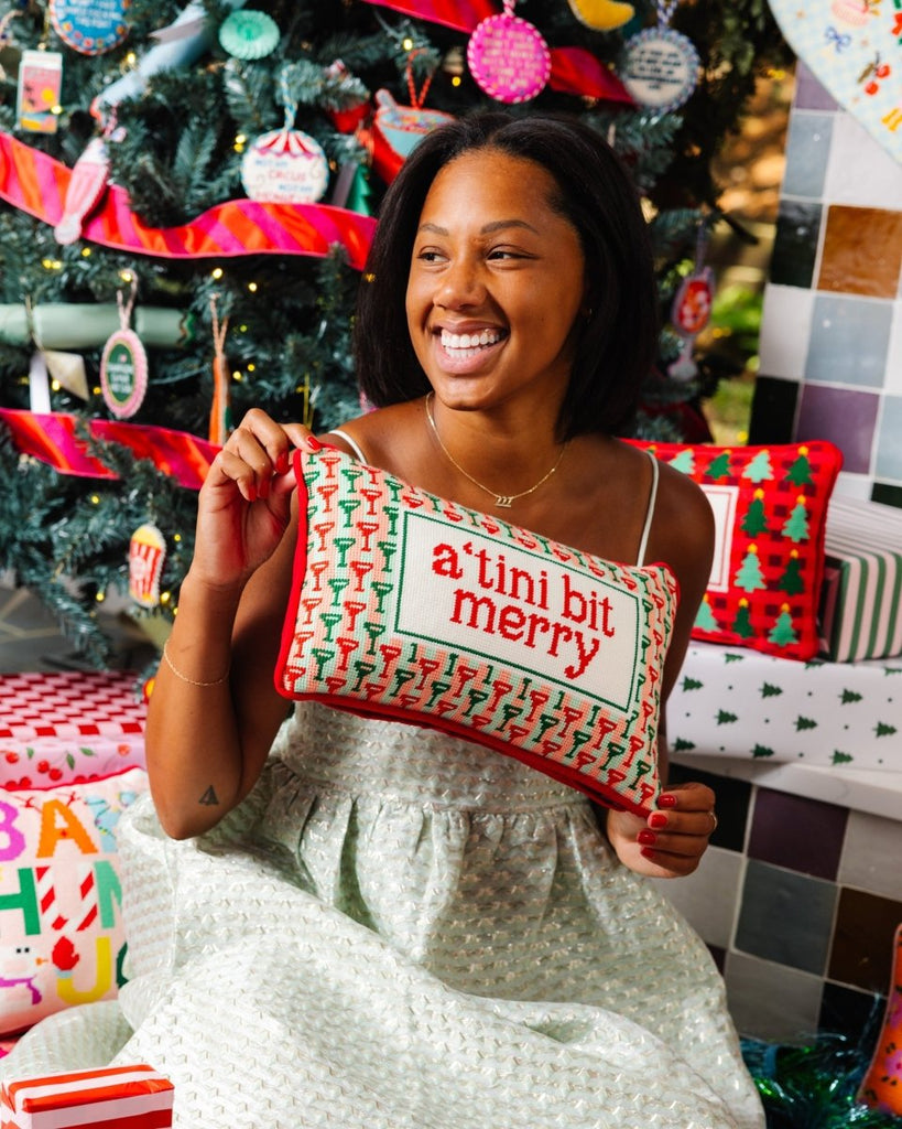 A Tini Bit Merry Needlepoint Pillow - Liza Pruitt