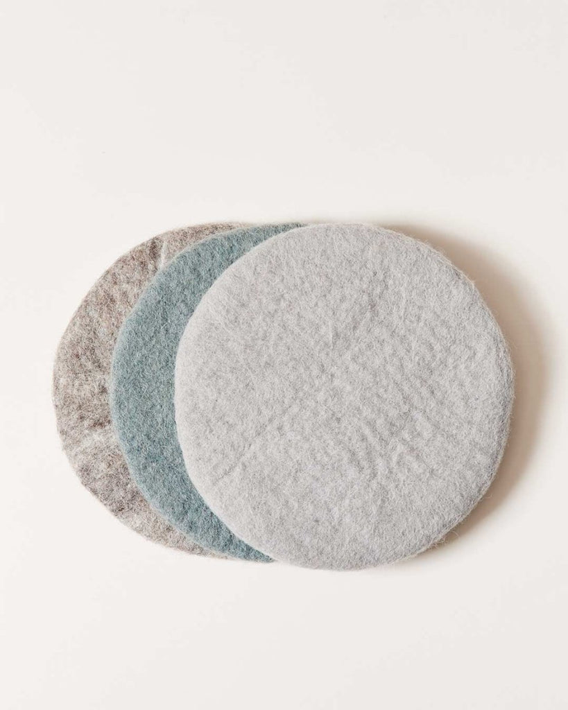 Artisan Felt Pot Pads - Set of 3 - Blues & Greys - Liza Pruitt