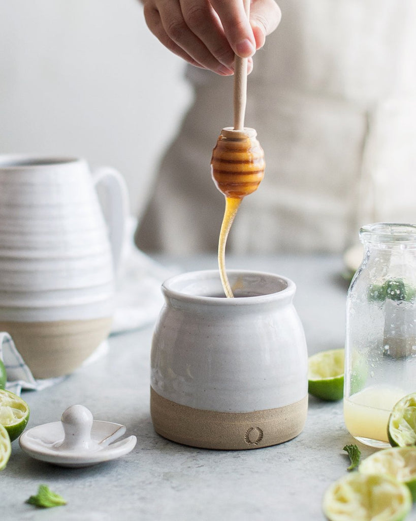 Beehive Honey Pot with Wooden Dipper - Liza Pruitt