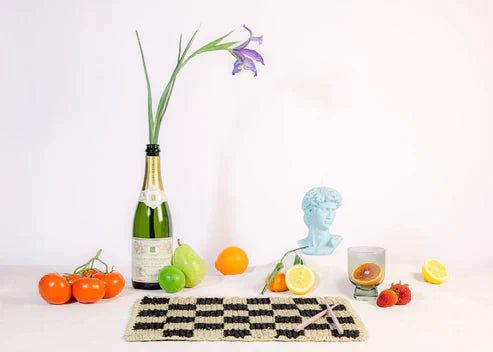 Black checked Placemat, Rectangular raffia tabletop - Liza Pruitt
