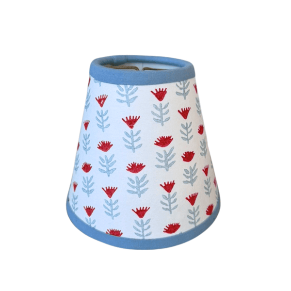 Block Print Floral Candle Clip Lampshade - Claire Poppy, Blue and Red - for Sconce or Chandelier - Liza Pruitt