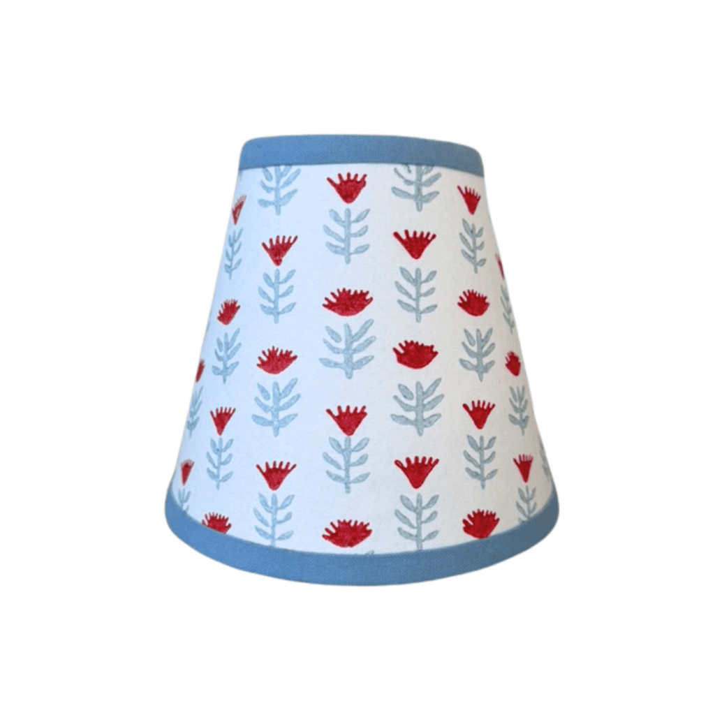 Block Print Floral Candle Clip Lampshade - Claire Poppy, Blue and Red - for Sconce or Chandelier - Liza Pruitt