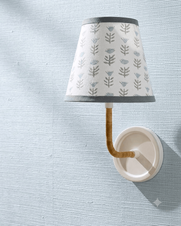 Block Print Floral - Candle Clip Lampshade - Claire, Serene - for Sconce or Chandelier - Liza Pruitt
