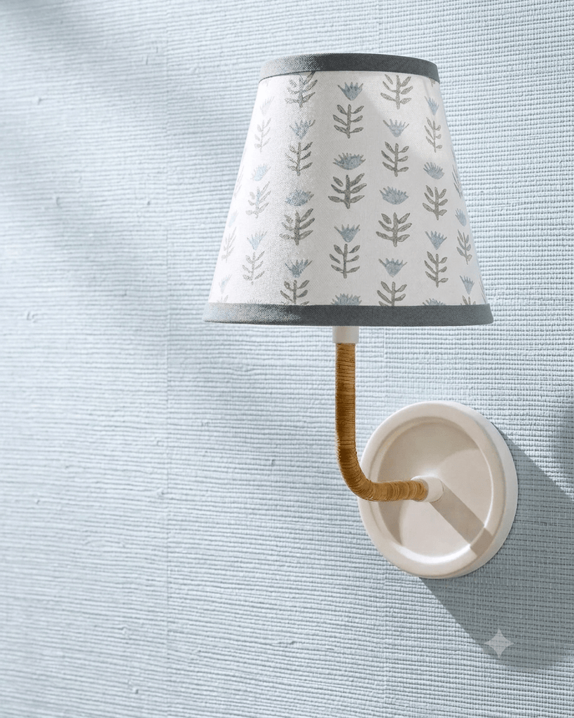 Block Print Floral - Candle Clip Lampshade - Claire, Serene - for Sconce or Chandelier - Liza Pruitt
