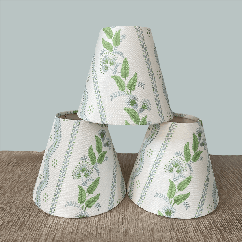 Blue and Green Floral Sconce Shade in Emma Stripe - Liza Pruitt