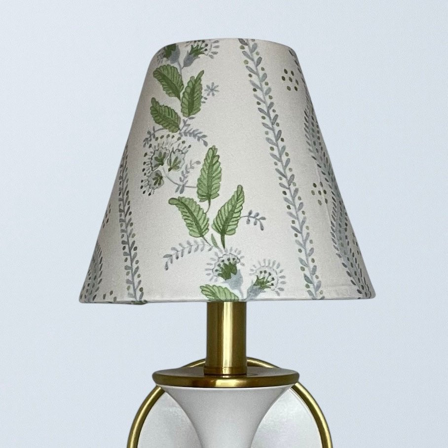 Blue and Green Floral Sconce Shade in Emma Stripe - Liza Pruitt