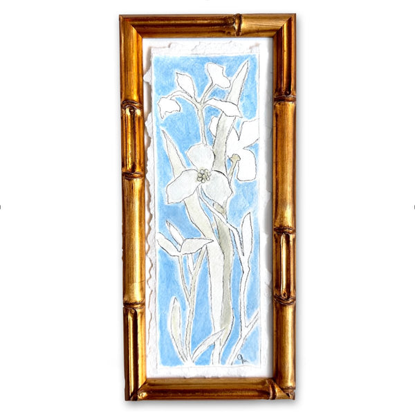 Blue and White Spring Petals No. 1 | 11" h x 5" w | Framed - Liza Pruitt