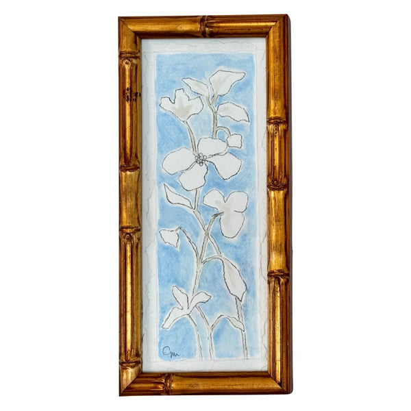 Blue and White Spring Petals No. 3 | 11" h x 5" w | Framed - Liza Pruitt