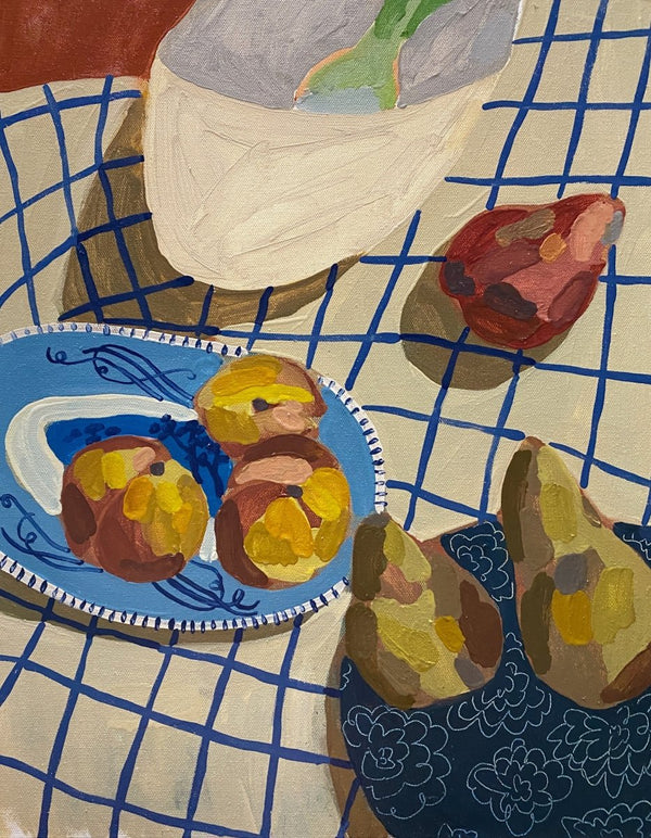 Blue Plate and Peaches | 20" h x 16" w - Liza Pruitt