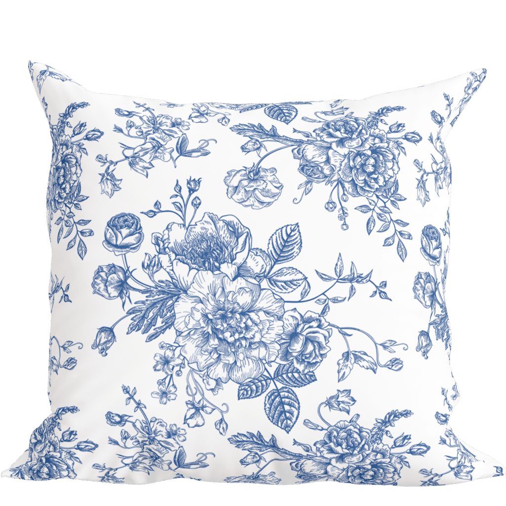 Blue Toile Floral Pillow in Rosecrest - Liza Pruitt