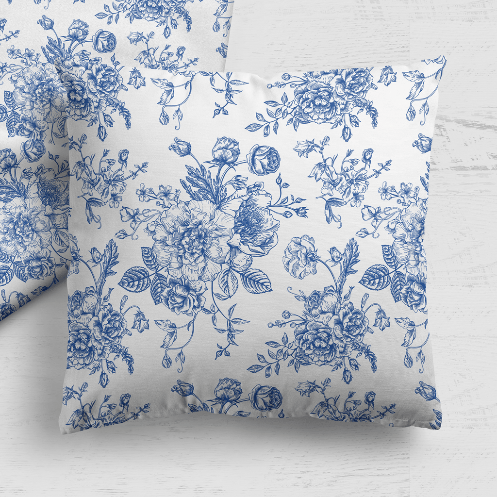 Blue Toile Floral Pillow in Rosecrest - Liza Pruitt