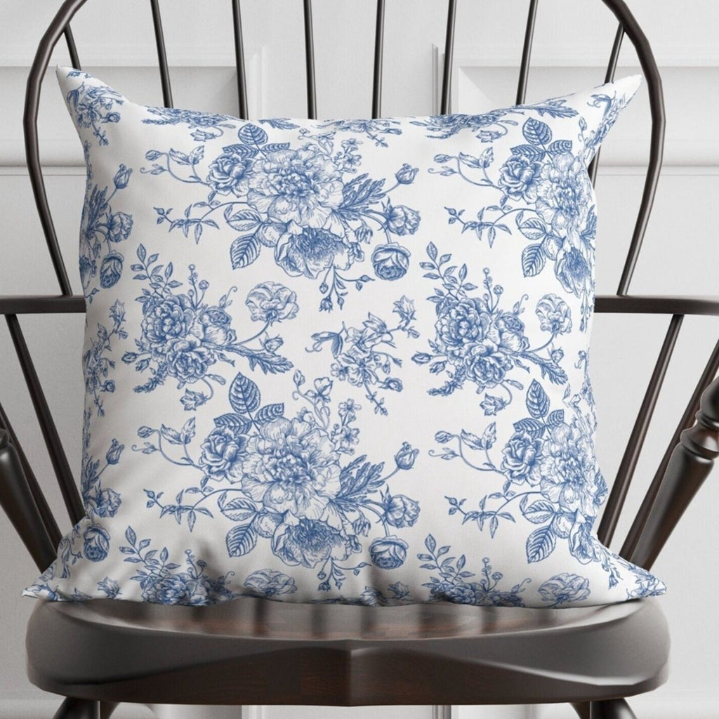 Blue Toile Floral Pillow in Rosecrest - Liza Pruitt