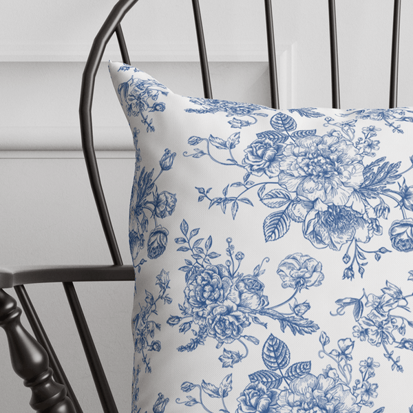 Blue Toile Floral Pillow in Rosecrest - Liza Pruitt