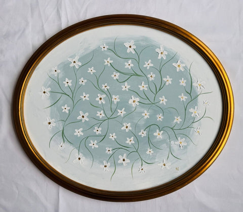 Blue/Green Daisy Chain | 22.25" h x 26.25" w | Framed - Liza Pruitt