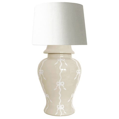 Bow Stripe Ginger Jar Lamp in Beige - Liza Pruitt