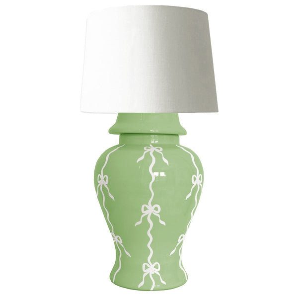 Bow Stripe Ginger Jar Lamp in Cabbage Patch Green - Liza Pruitt