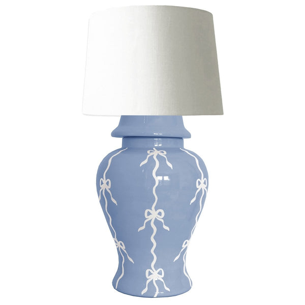 Bow Stripe Ginger Jar Lamp in French Blue - Liza Pruitt