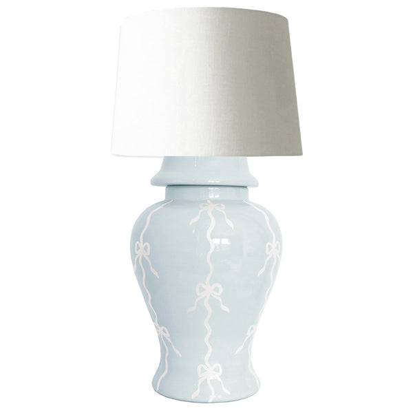 Bow Stripe Ginger Jar Lamp in Hydrangea Light Blue - Liza Pruitt
