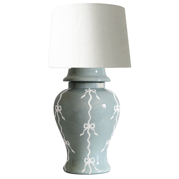 Bow Stripe Ginger Jar Lamp in Lambs Ear Blue - Liza Pruitt