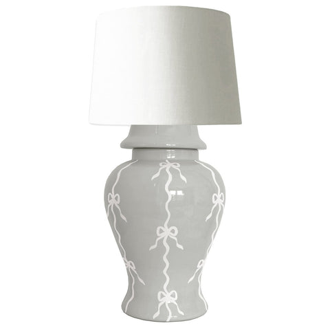 Bow Stripe Ginger Jar Lamp in Light Gray - Liza Pruitt