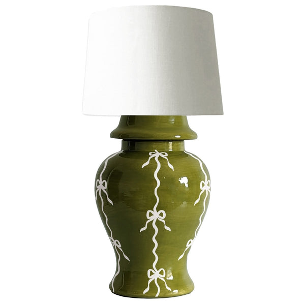 Bow Stripe Ginger Jar Lamp in Moss Green - Liza Pruitt