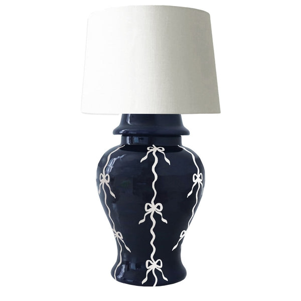 Bow Stripe Ginger Jar Lamp in Navy Blue - Liza Pruitt