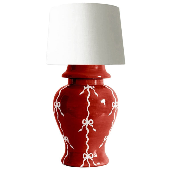 Bow Stripe Ginger Jar Lamp in Red - Liza Pruitt