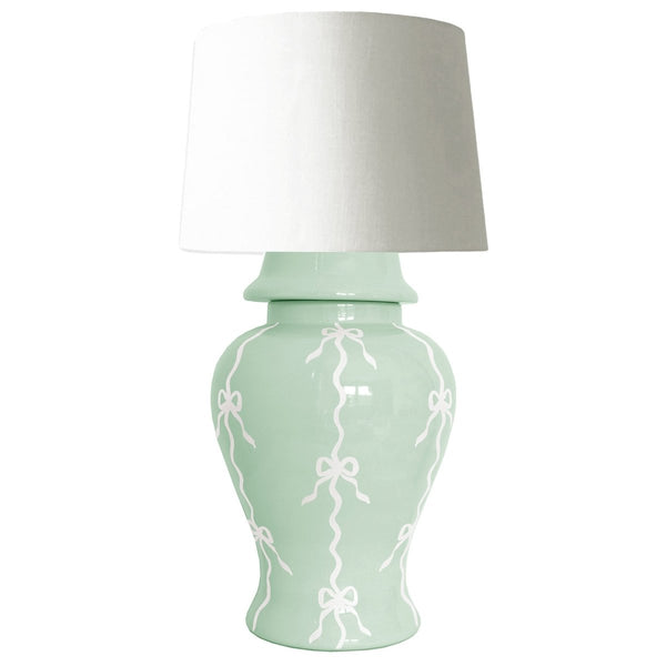 Bow Stripe Ginger Jar Lamp in Sea Glass - Liza Pruitt