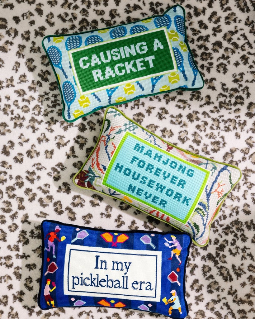 Causing A Racket Needlepoint Pillow - Liza Pruitt