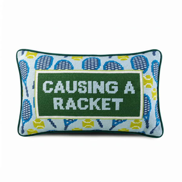 Causing A Racket Needlepoint Pillow - Liza Pruitt