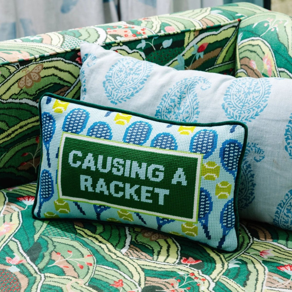 Causing A Racket Needlepoint Pillow - Liza Pruitt
