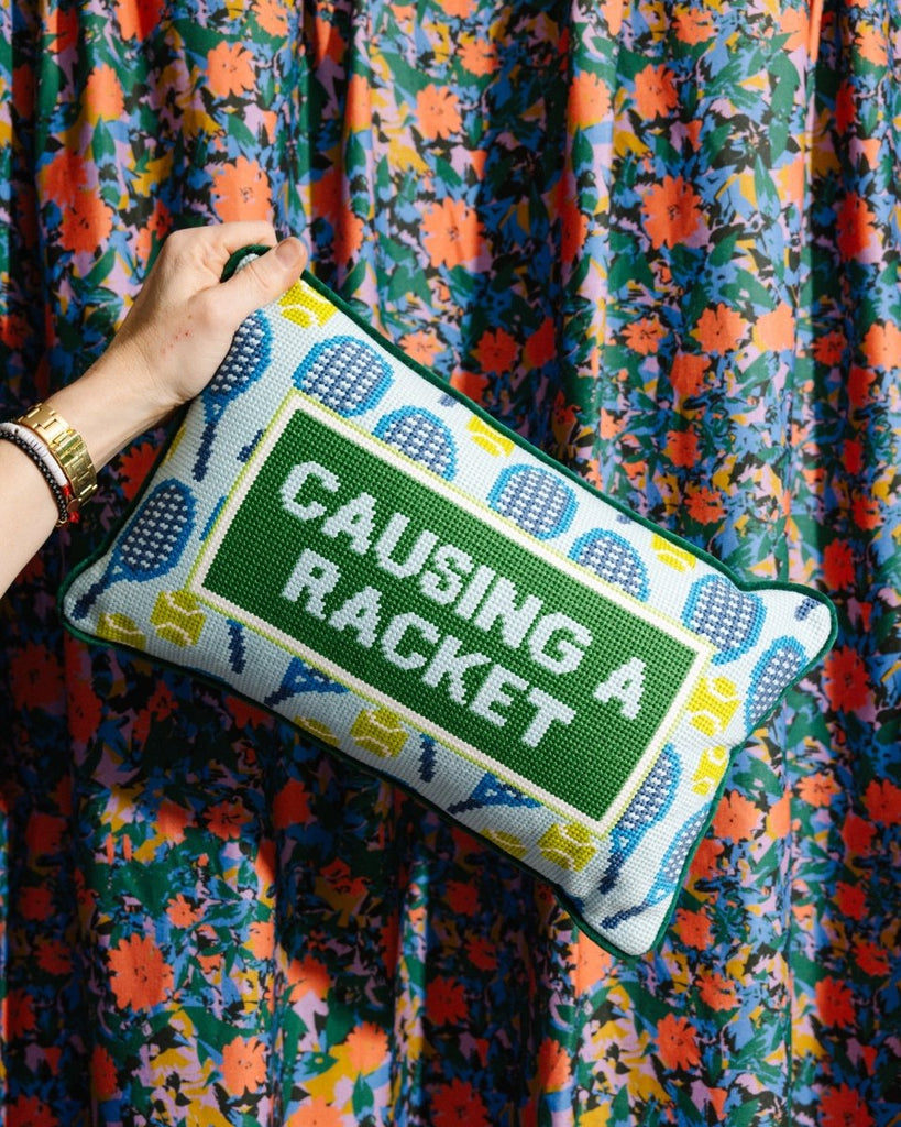 Causing A Racket Needlepoint Pillow - Liza Pruitt