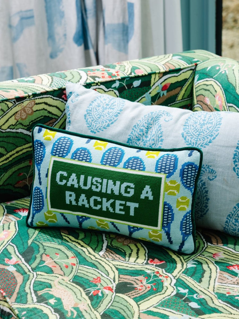 Causing A Racket Needlepoint Pillow - Liza Pruitt