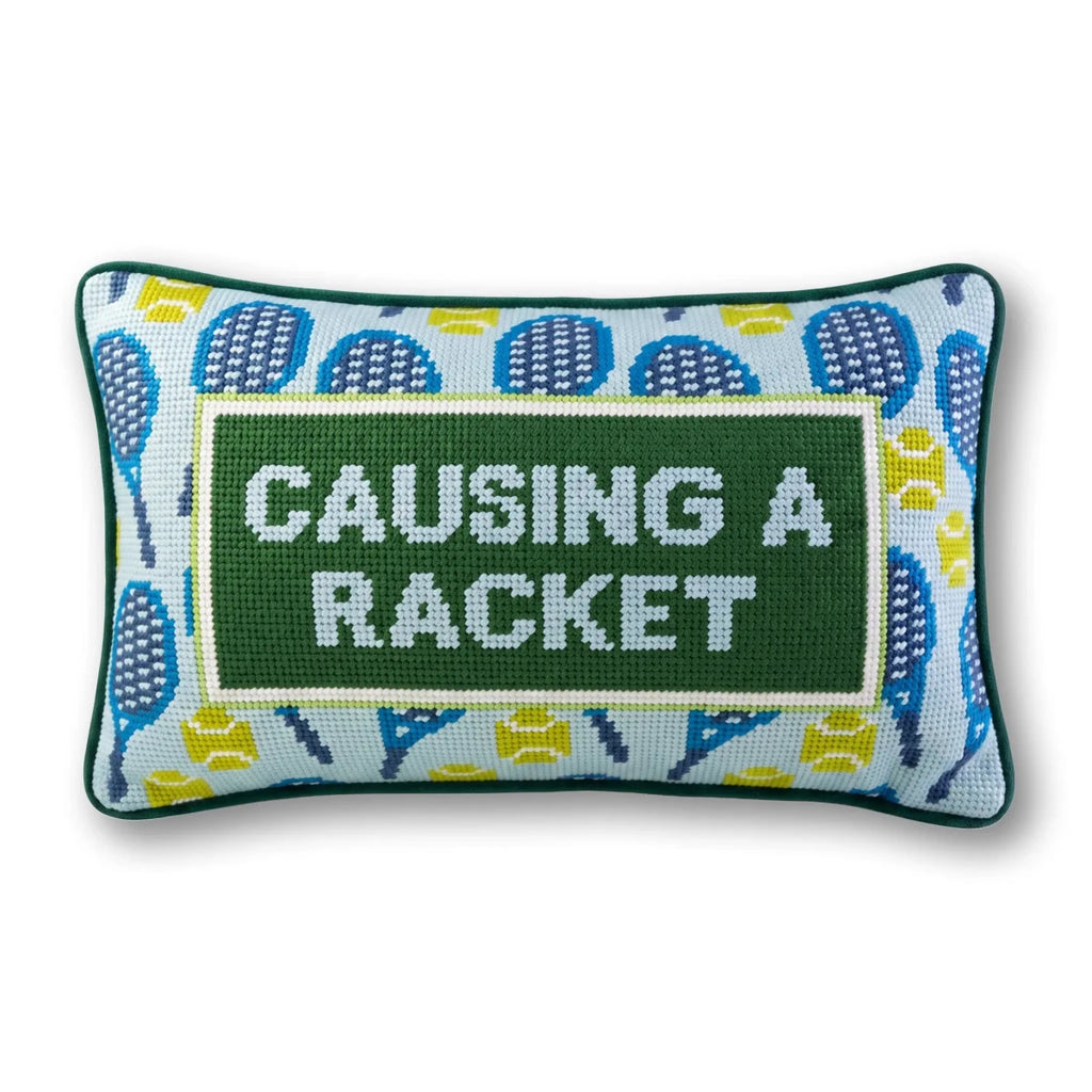 Causing A Racket Needlepoint Pillow - Liza Pruitt