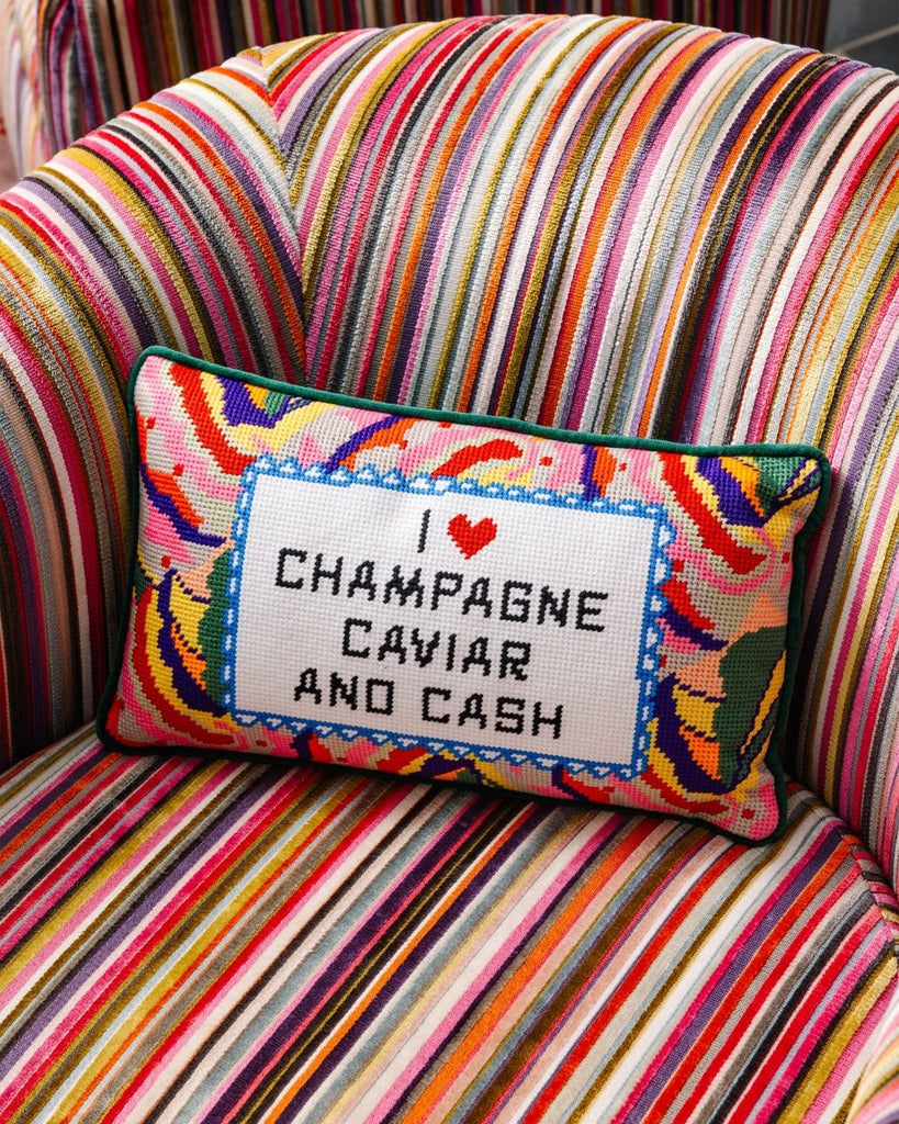 Caviar and Cash Needlepoint Pillow - Liza Pruitt