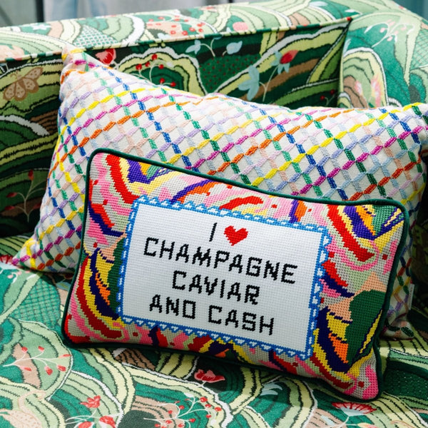 Caviar and Cash Needlepoint Pillow - Liza Pruitt