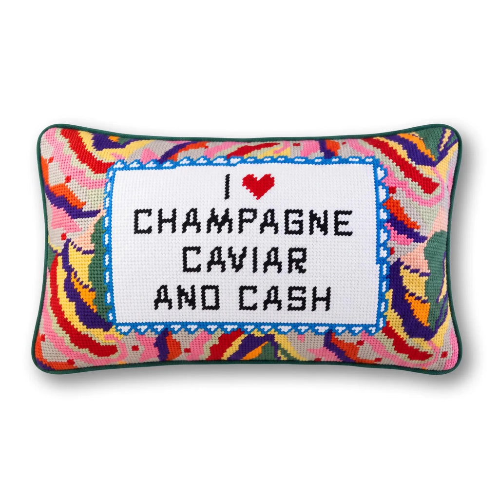 Caviar and Cash Needlepoint Pillow - Liza Pruitt