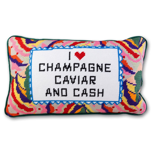 Caviar and Cash Needlepoint Pillow - Liza Pruitt
